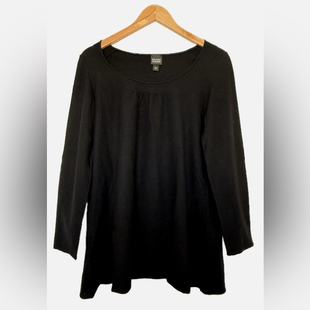 Eileen Fisher Black Silk Cashmere Blend Tunic Top | Luxe Lounge Workwear Small